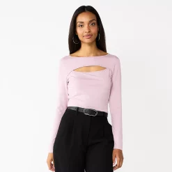 Women's Nine West Fitted Long Sleeve Cutout Top -Nine West shop 5817132 Washed Grape
