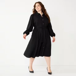 Plus Size Nine West Midi Shirt Dress -Nine West shop 5831862 Black