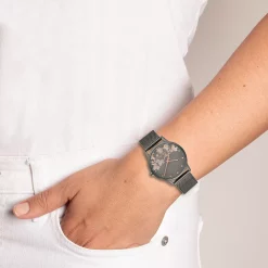 Nine West Women's Gray Stainless Steel Mesh Bracelet Watch with Flower Dial -Nine West shop 5857463 ALT9