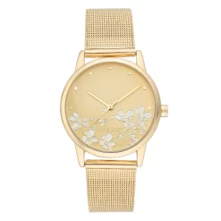 Nine West Women's Stainless Steel Mesh Bracelet Watch with Flower Dial