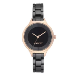 Nine West Women's Black Bracelet Watch with Rose Gold Tone Case