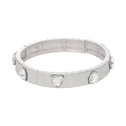 Nine West Silver Tone Simulated Crystal Heart Stretch Bracelet