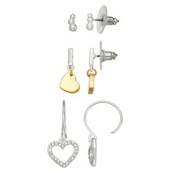 Nine West Silver Tone Heart Trio Earring Set