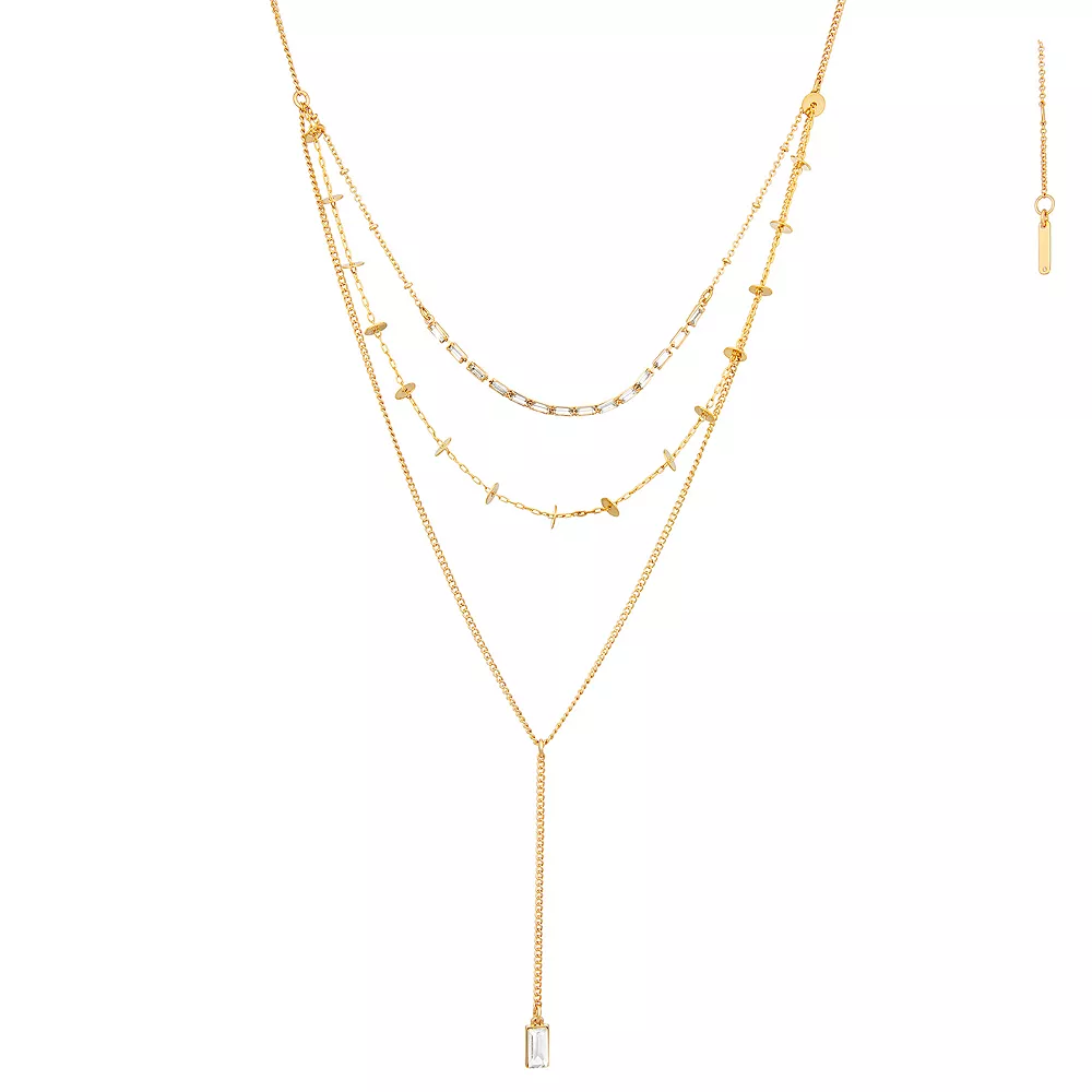 Nine West Gold Tone Crystal Triple-Row Layered Y-Necklace 3 Nine West Gold Tone Crystal Triple-Row Layered Y-Necklace