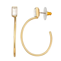 Nine West Gold Tone Crystal Baguette C-Hoop Earrings