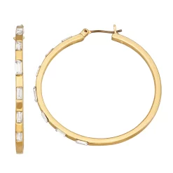 Nine West Gold Tone Crystal Baguette-Studded Hoop Earrings