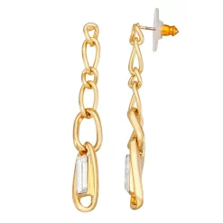 Nine West Gold Tone Crystal Linear Chain Drop Earrings