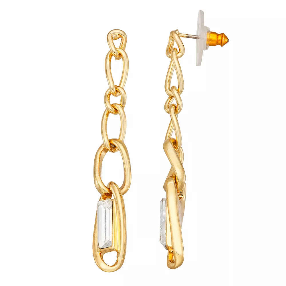 Nine West Gold Tone Crystal Linear Chain Drop Earrings 3 Nine West Gold Tone Crystal Linear Chain Drop Earrings