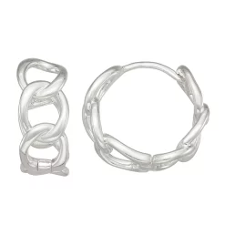 Nine West Silver Tone Curb Link Huggie Hoop Earrings