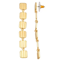 Nine West Gold Tone Textured Square Linear Drop Earrings