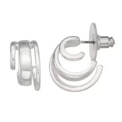 Nine West Silver Tone Three Row Hoop Earrings