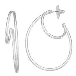 Nine West Silver Tone Double Hoop Earrings