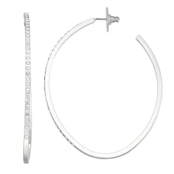 Nine West Silver Tone Large Simulated Crystal Hoop Earrings
