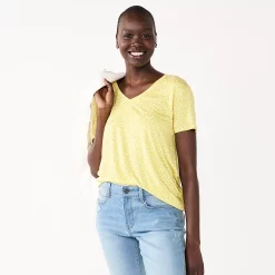 Women's Nine West Essential V-Neck Tee -Nine West shop 6172031 Yellow Cobble Dot